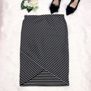 Midi Stripes Skirt, Black and White, Size Large
